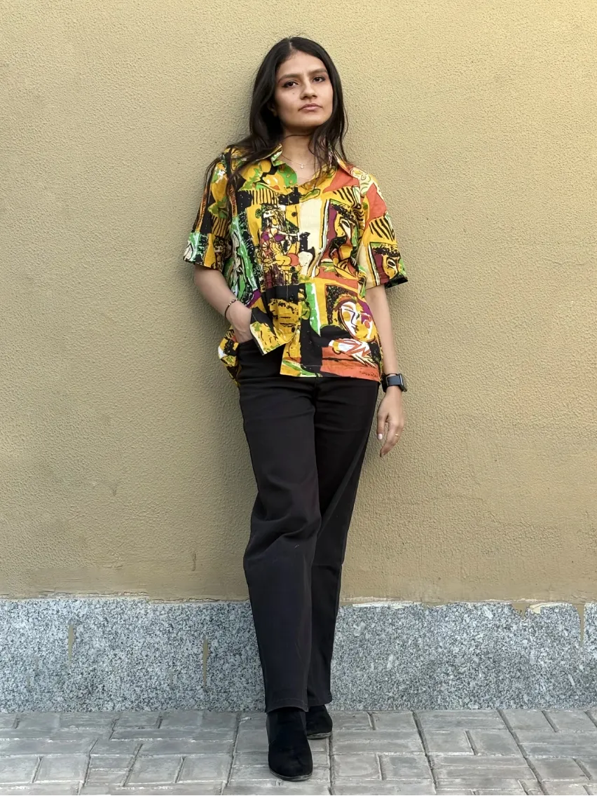 Yellow Canvas Printed Half-sleeved Shirt