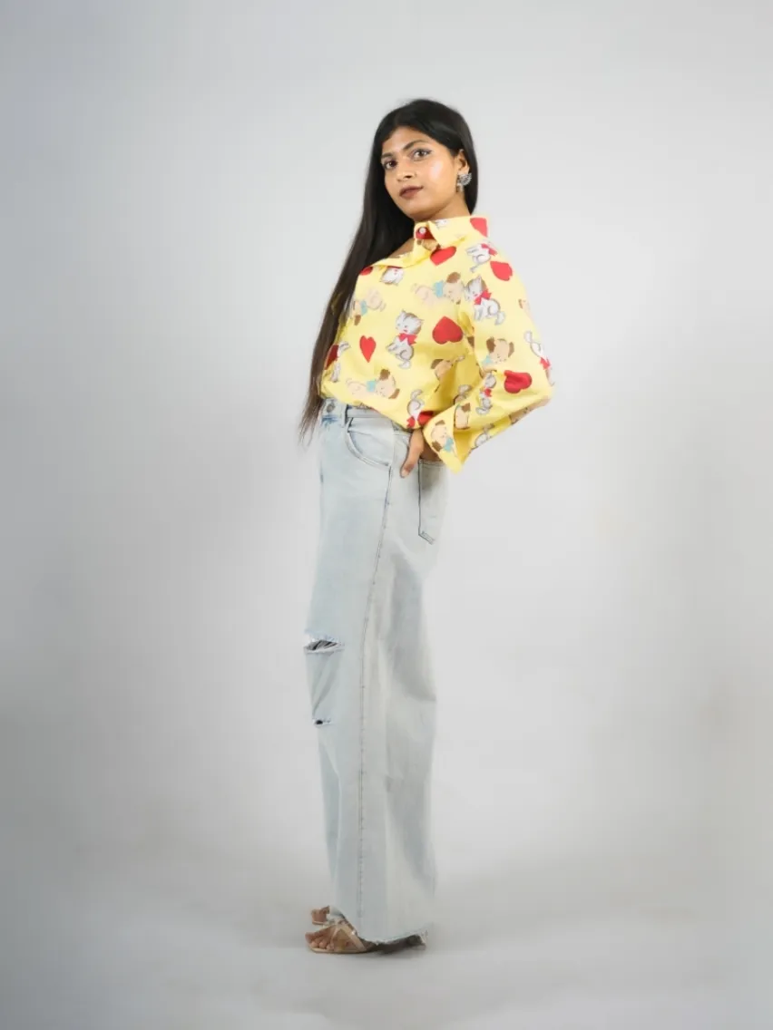 Yellow Kitty Printed Shirt